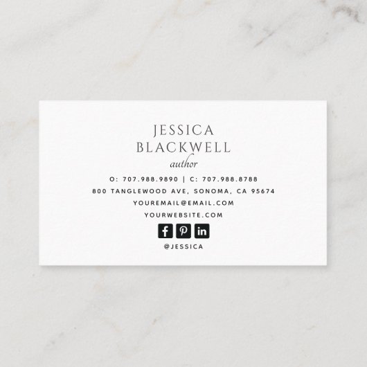 Modern Photo Author Writer Business Card 名刺 (裏面)