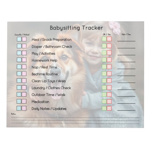Modern Photo Babysitting Tracker Task Planner ノートパッド (正面)