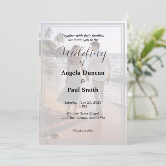 Modern Photo Background Wedding Invitation Card 招待状 (スタンド正面)