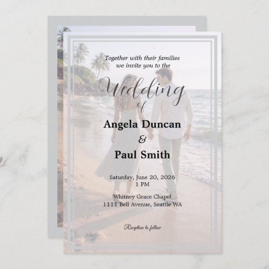 Modern Photo Background Wedding Invitation Card 招待状 (正面/裏面)