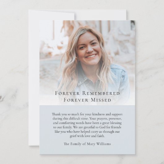 Modern Photo Bereavement Sympathy Funeral Memorial サンキューカード (正面)