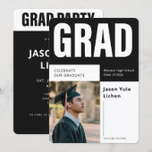 Modern Photo Black and White Graduation Party 招待状 (正面/裏面)