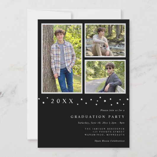 Modern Photo Black and White He Did It Graduation 招待状 (裏面)