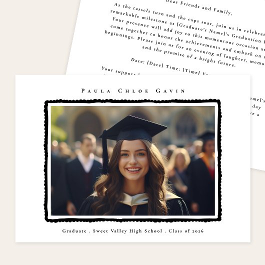 Modern Photo Black Frame Graduation High School 案内状