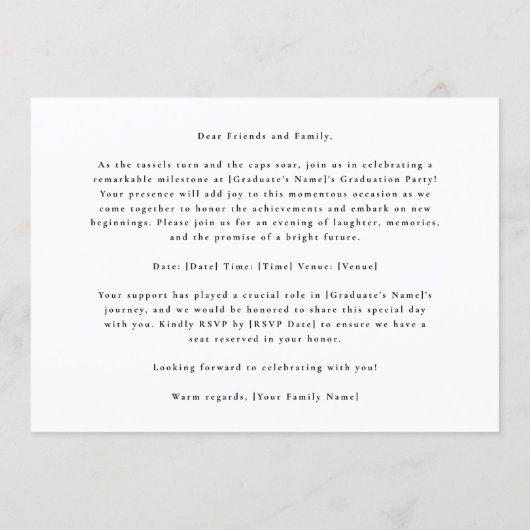 Modern Photo Black Frame Graduation High School 案内状 (裏面)