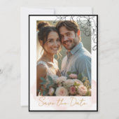 Modern Photo / Blush Watercolor and Black Florals セーブザデート (正面)