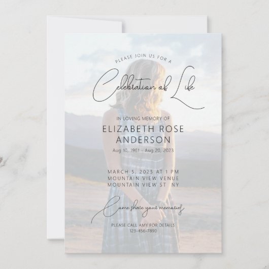 Modern Photo Celebration of Life Invitation 招待状 (正面)