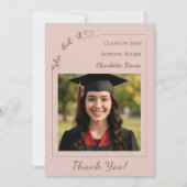 Modern photo champagne Graduation She did it サンキューカード (正面)