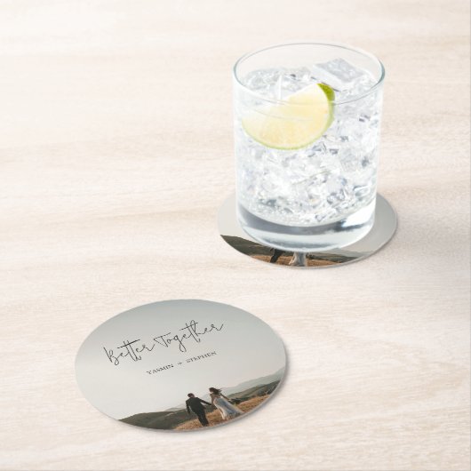 Modern Photo Chic Wedding ラウンドペーパーコースター (インサイチュ)