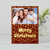Modern photo Christmas cross elegant red burgundy 箔シーズンカード (立ち正面)