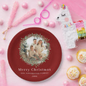 Modern photo Christmas wreath red ペーパープレート (パーティー)