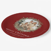 Modern photo Christmas wreath red ペーパープレート (アングル)