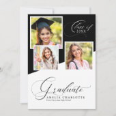 Modern Photo Collage Black and White Graduation 案内状 (正面)