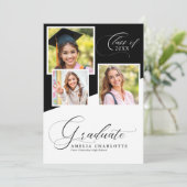 Modern Photo Collage Black and White Graduation 案内状 (スタンド正面)