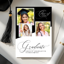 Modern Photo Collage Black and White Graduation 案内状