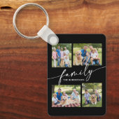 Modern Photo Collage Family Script Keepsake キーホルダー (正面)