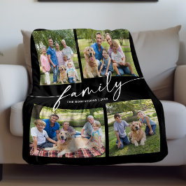 Modern Photo Collage Family Script Keepsake フリースブランケット