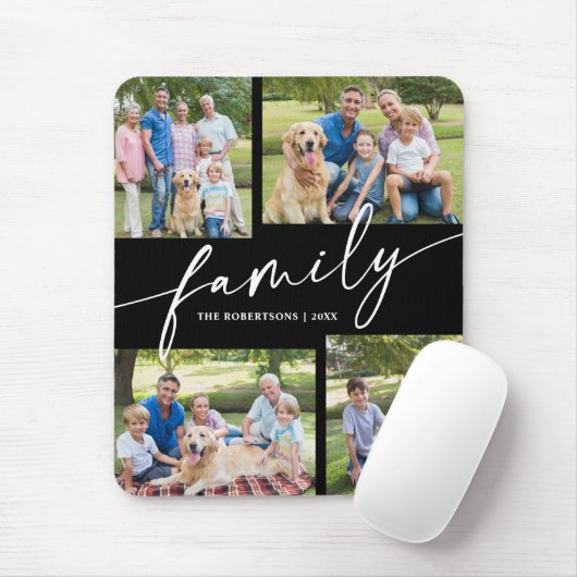 Modern Photo Collage Family Script Keepsake マウスパッド (マウス)