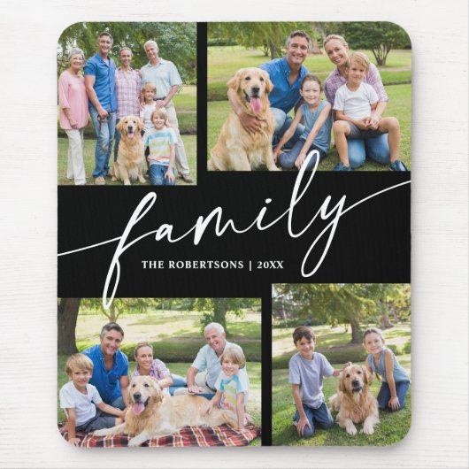 Modern Photo Collage Family Script Keepsake マウスパッド (正面)