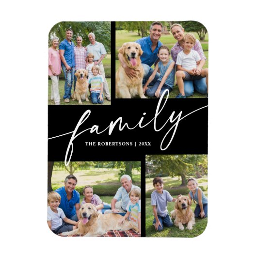 Modern Photo Collage Family Script Keepsake マグネット (縦)