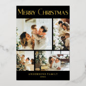 Modern Photo Collage Minimal Black Merry Christmas 箔シーズンカード (正面)