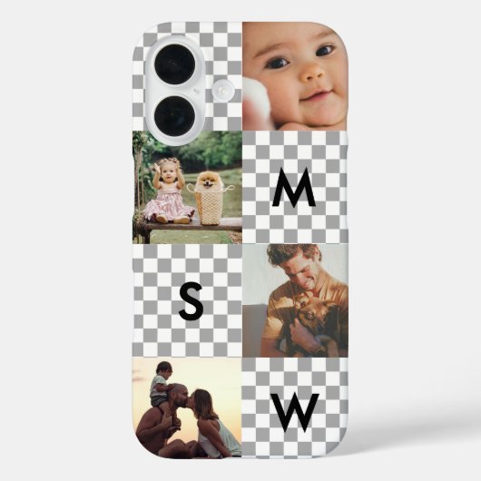 Modern Photo Collage Monogram Checkerboard Case-Mate iPhoneケース (裏面)