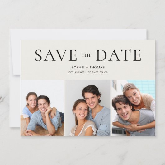 Modern Photo Collage Neutral Beige Save the Date (正面)