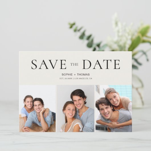 Modern Photo Collage Neutral Beige Save the Date (スタンド正面)