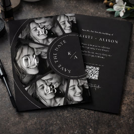 Modern Photo Collage QR Code Wedding Save the Date セーブザデート