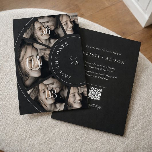 Modern Photo Collage QR Code Wedding Save the Date セーブザデート