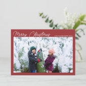 Modern Photo Collage Red Script Merry Christmas シーズンカード (スタンド正面)