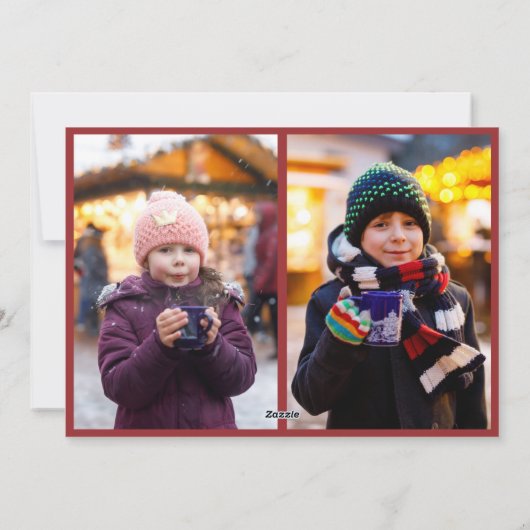 Modern Photo Collage Red Script Merry Christmas シーズンカード (裏面)