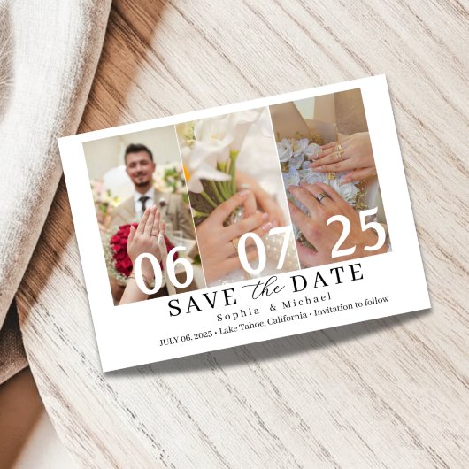 Modern Photo Collage Save the Date Card セーブザデート