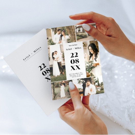 Modern Photo Collage Save the Date Wedding 招待状