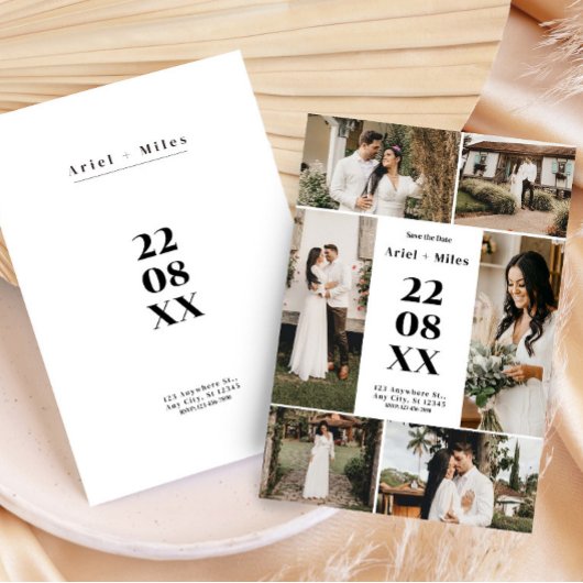 Modern Photo Collage Save the Date Wedding 招待状