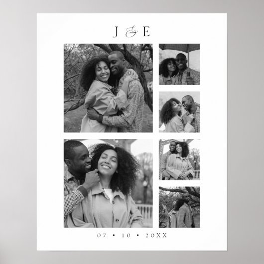 Modern Photo Collage Script Monogram Couples ポスター (正面)