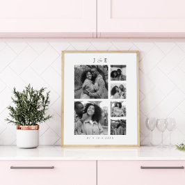 Modern Photo Collage Script Monogram Couples ポスター