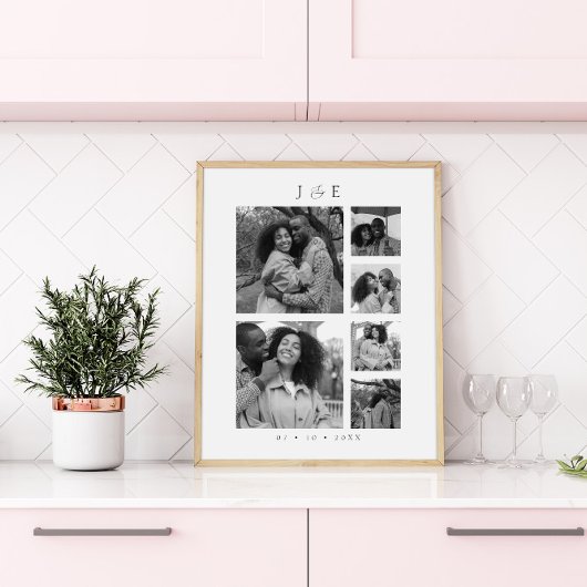 Modern Photo Collage Script Monogram Couples ポスター