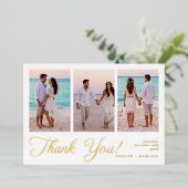 Modern Photo Collage Wedding Foil Thank You Cards 箔招待状 (立ち正面)