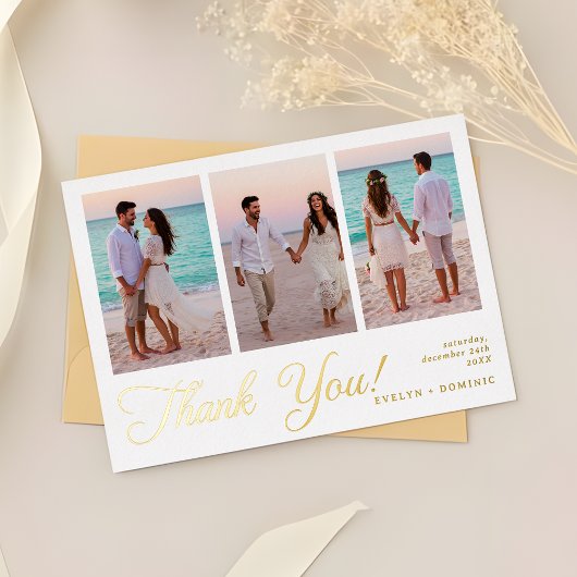 Modern Photo Collage Wedding Foil Thank You Cards 箔招待状