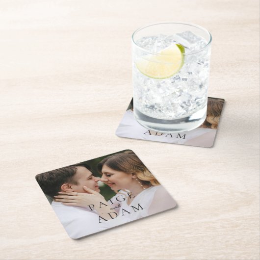 Modern Photo Editorial Wedding スクエアペーパーコースター (インサイチュ)