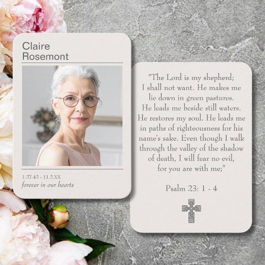 Modern Photo Funeral Cross Psalm 23 Prayer Card 名刺