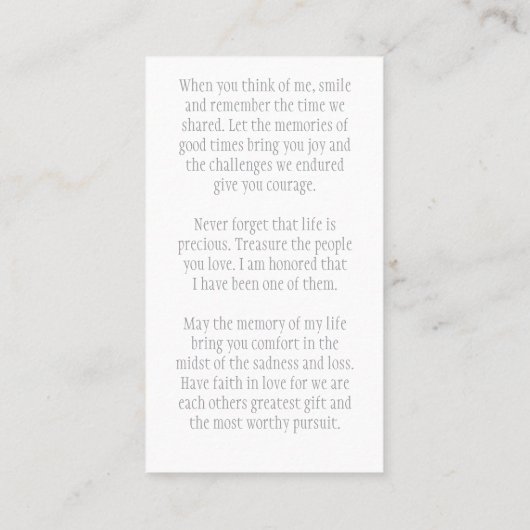 Modern Photo Funeral Prayer Card 名刺 (裏面)