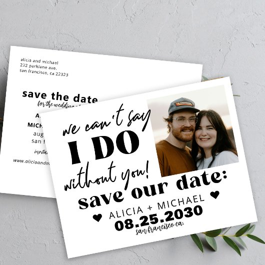 Modern photo funny casual wedding save the date 案内ポストカード