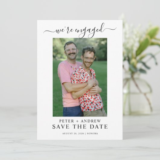 Modern Photo Gay Wedding Save The Date 招待状 (スタンド正面)