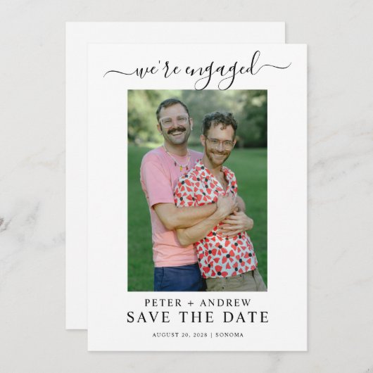 Modern Photo Gay Wedding Save The Date 招待状 (正面/裏面)