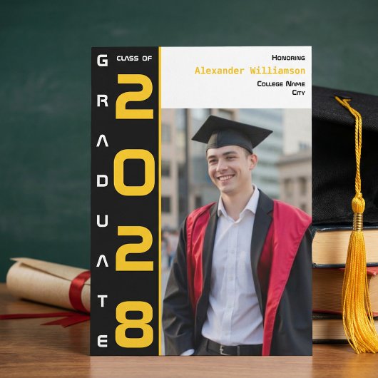 Modern Photo Gold Black Graduation Announcement 招待状