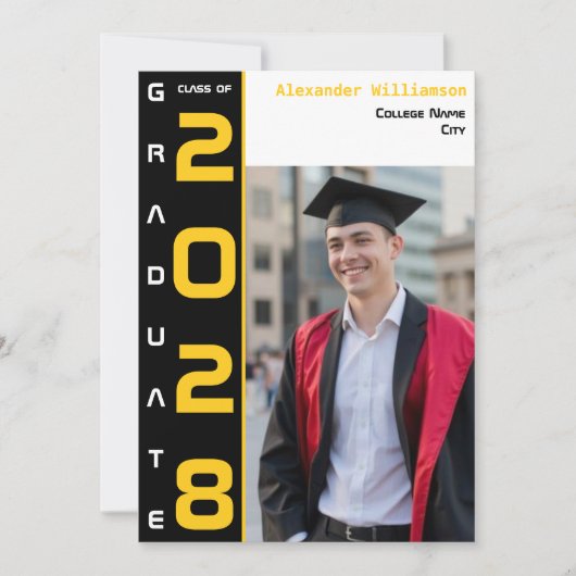 Modern Photo Gold Black Graduation Announcement 招待状 (正面)