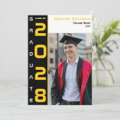 Modern Photo Gold Black Graduation Announcement 招待状 (スタンド正面)