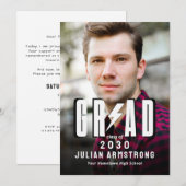 Modern Photo Graduation Announcement & Grad Party 招待状 (正面/裏面)